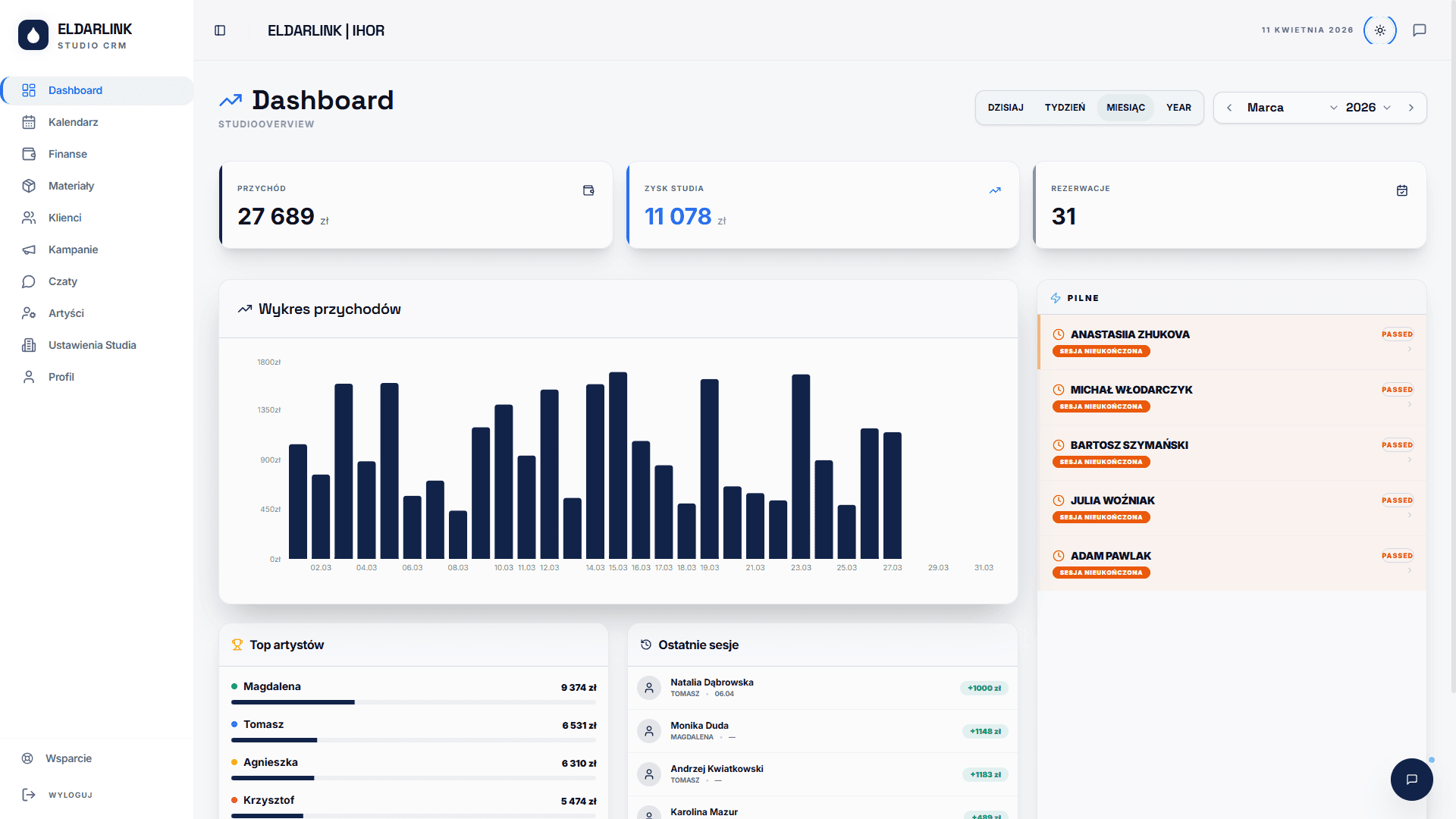 Tatumi CRM — Dashboard for tattoo studio management